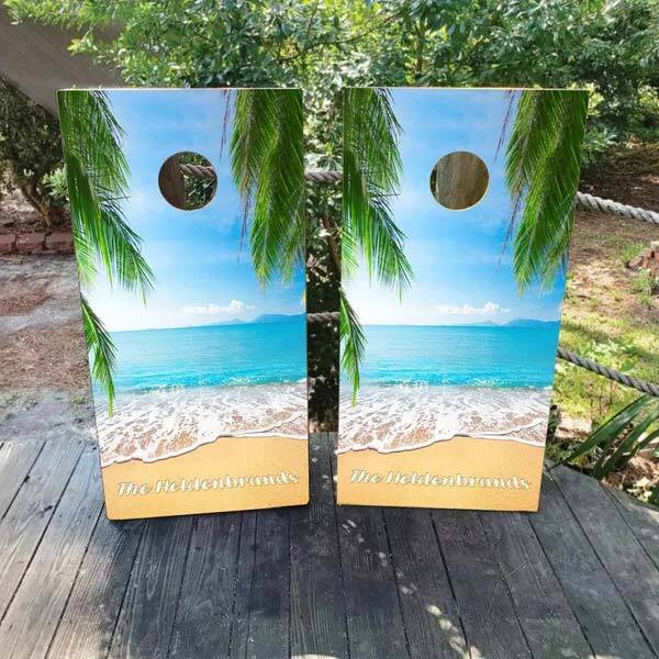 Name in the Sand Beach Wedding Cornhole Boards